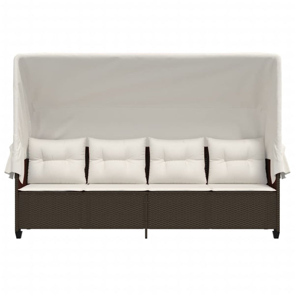 Sonnenliege Braun Poly Rattan mit Dach