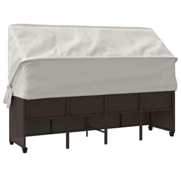 Sonnenliege Braun Poly Rattan mit Dach