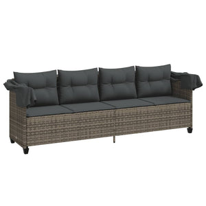 Sonnenliege Grau Poly Rattan mit Dach & Kissen