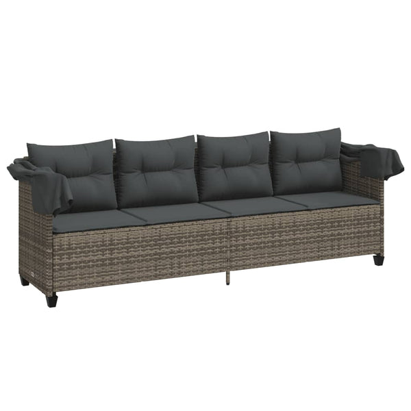 Sonnenliege Grau Poly Rattan mit Dach & Kissen