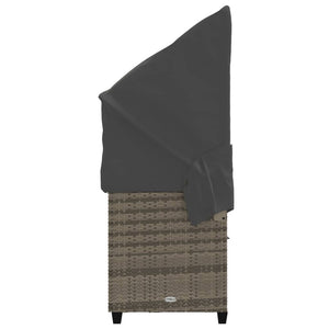 Sonnenliege Grau Poly Rattan mit Dach & Kissen