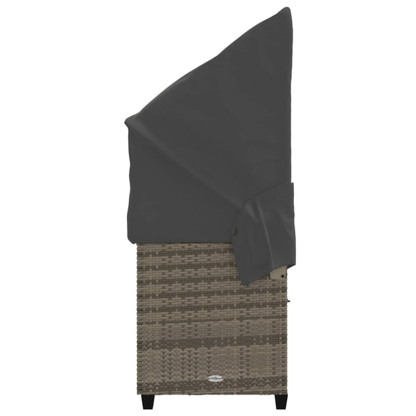 Sonnenliege Grau Poly Rattan mit Dach & Kissen