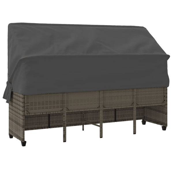 Sonnenliege Grau Poly Rattan mit Dach & Kissen