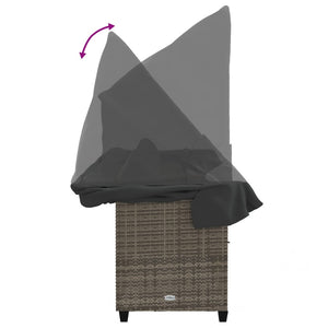 Sonnenliege Grau Poly Rattan mit Dach & Kissen
