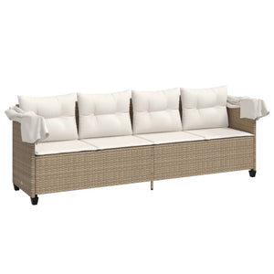 Beige Poly Rattan Sonnenliege mit Dach & Kissen