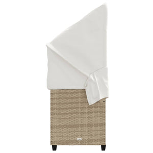 Beige Poly Rattan Sonnenliege mit Dach & Kissen