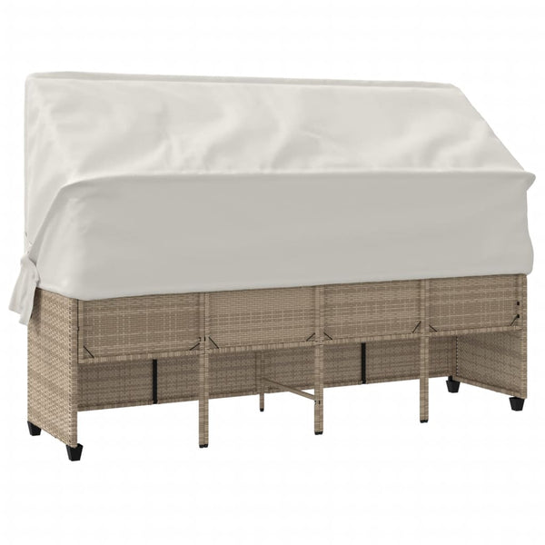 Beige Poly Rattan Sonnenliege mit Dach & Kissen