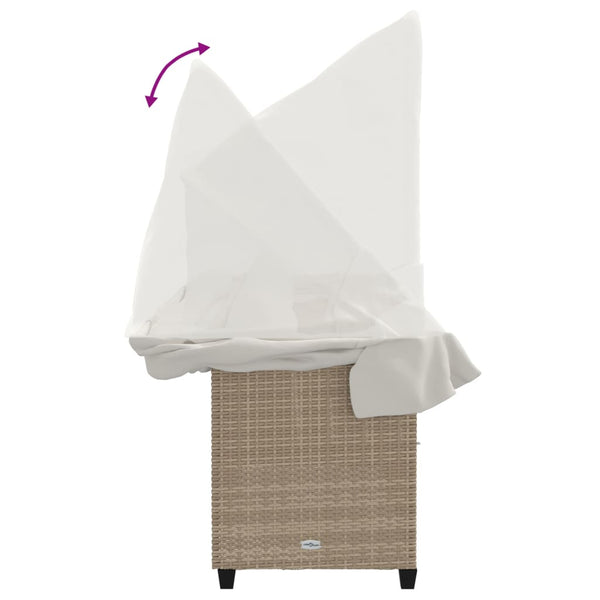 Beige Poly Rattan Sonnenliege mit Dach & Kissen