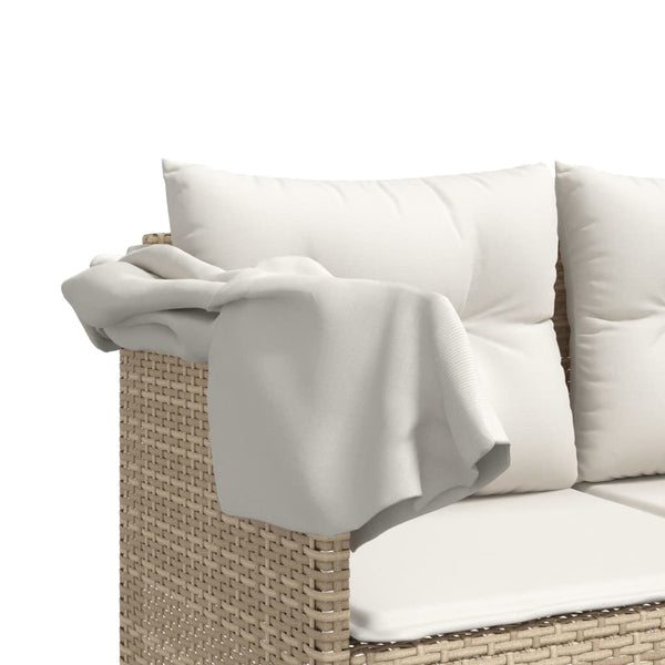 Beige Poly Rattan Sonnenliege mit Dach & Kissen