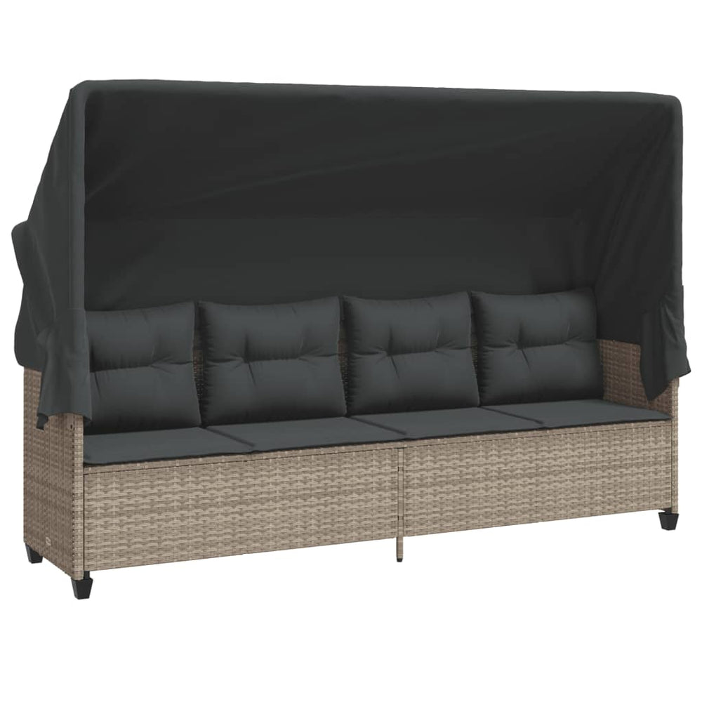 Sonnenliege mit Dach Hellgrau Poly Rattan