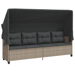 Sonnenliege mit Dach Hellgrau Poly Rattan