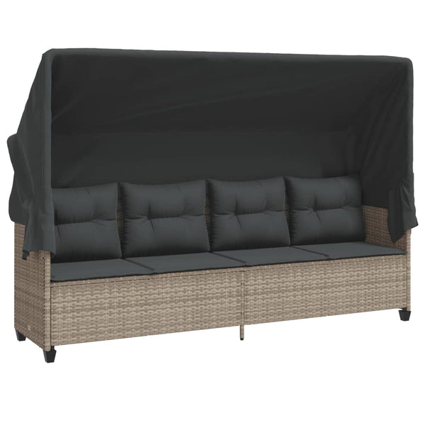 Sonnenliege mit Dach Hellgrau Poly Rattan