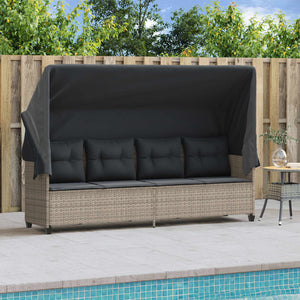 Sonnenliege mit Dach Hellgrau Poly Rattan
