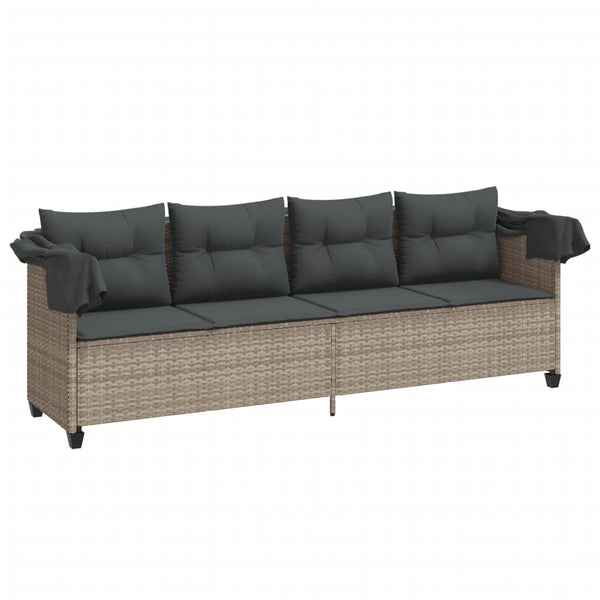Sonnenliege mit Dach Hellgrau Poly Rattan