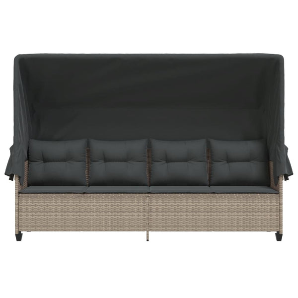 Sonnenliege mit Dach Hellgrau Poly Rattan