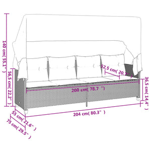 Sonnenliege mit Dach Hellgrau Poly Rattan