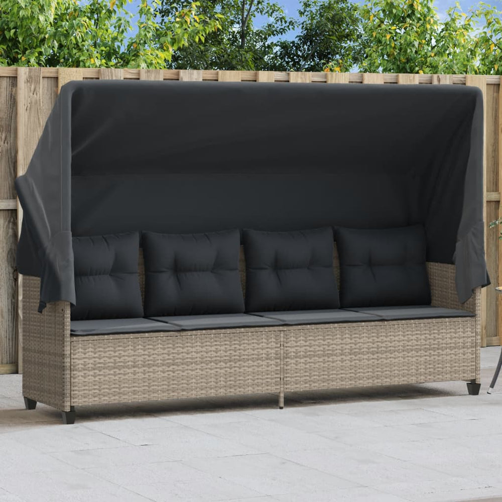 Sonnenliege mit Dach Hellgrau Poly Rattan
