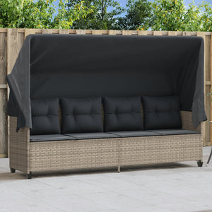 Sonnenliege mit Dach Hellgrau Poly Rattan