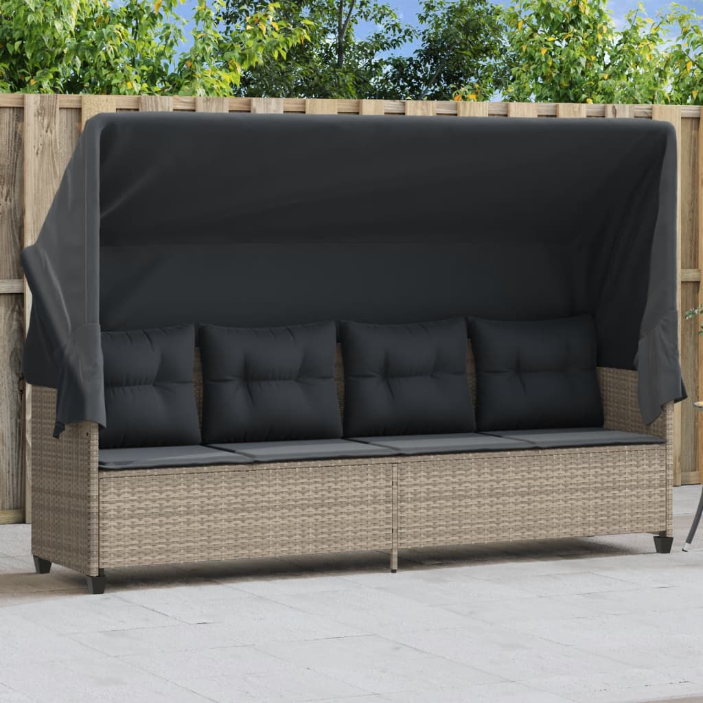 Sonnenliege mit Dach Hellgrau Poly Rattan