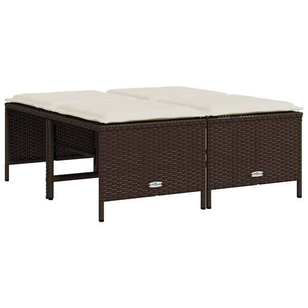 Gartenhocker mit Kissen, 4er Set, Braun Rattan