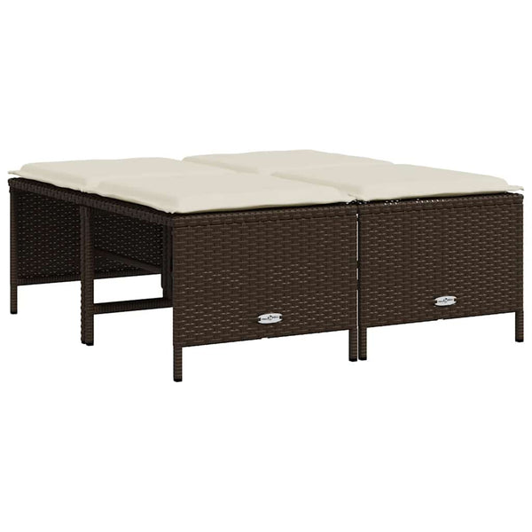 Gartenhocker mit Kissen, 4er Set, Braun Rattan