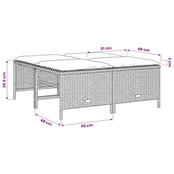 Gartenhocker mit Kissen, 4er Set, Braun Rattan