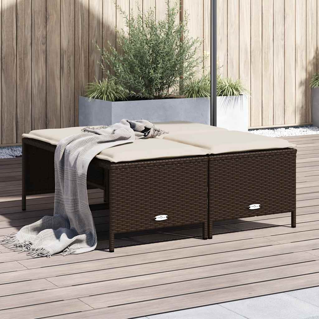 Gartenhocker mit Kissen, 4er Set, Braun Rattan