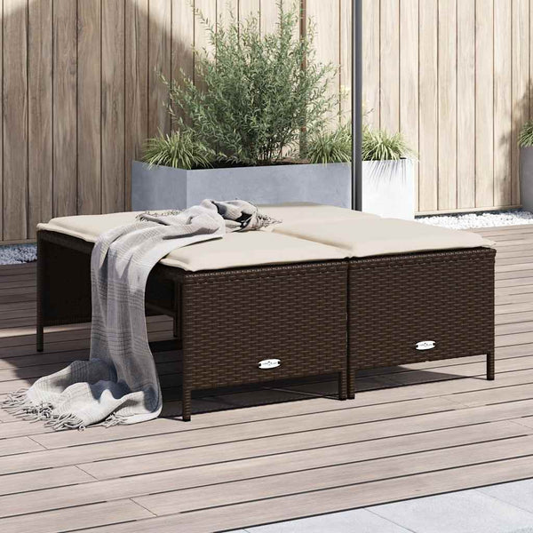Gartenhocker mit Kissen, 4er Set, Braun Rattan