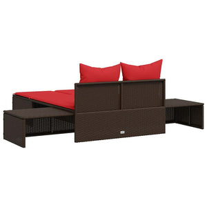 Doppelte Sonnenliege Braun Poly Rattan mit Kissen