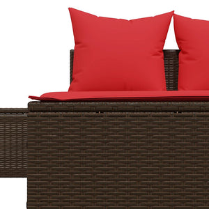 Doppelte Sonnenliege Braun Poly Rattan mit Kissen