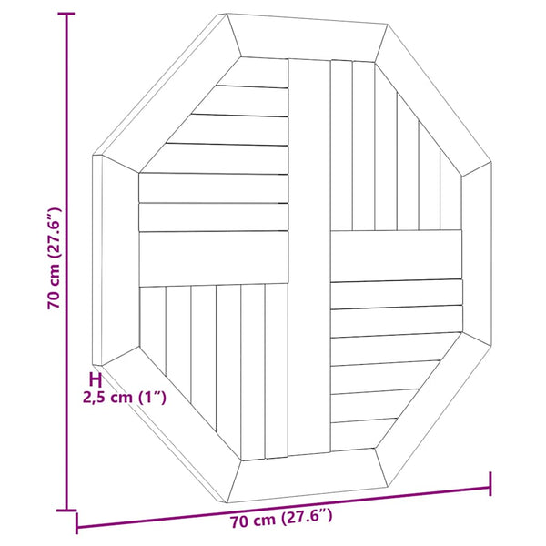 Teak Tischplatte 70x70 Achteckig