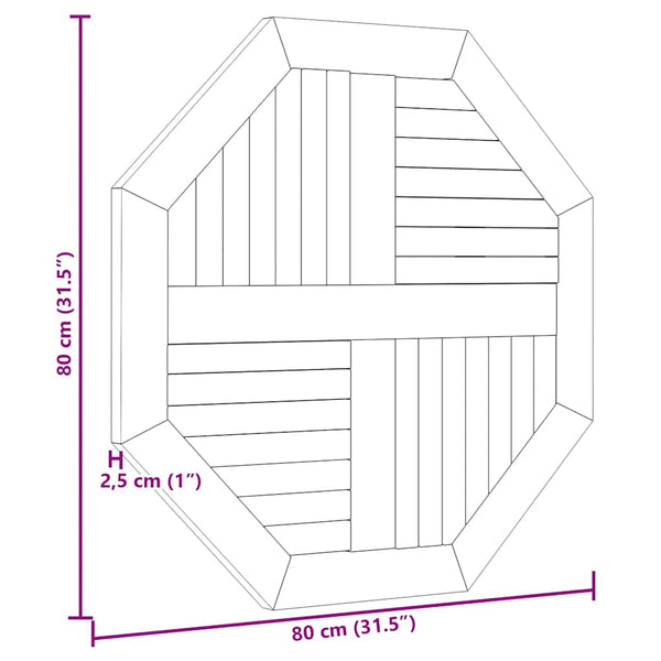 Teak Tischplatte 80x80 cm Achteckig