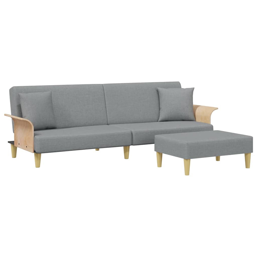 Schlafsofa 2-Sitzer Hellgrau Samt mit Hocker