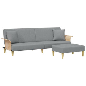 Schlafsofa 2-Sitzer Hellgrau Samt mit Hocker