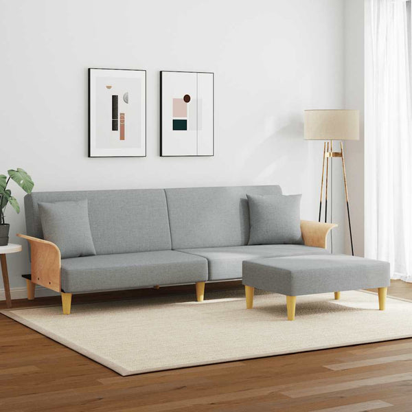 Schlafsofa 2-Sitzer Hellgrau Samt mit Hocker