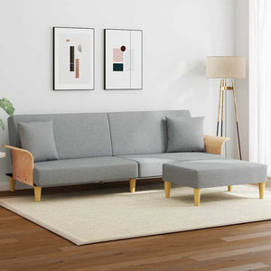Schlafsofa 2-Sitzer Hellgrau Samt mit Hocker