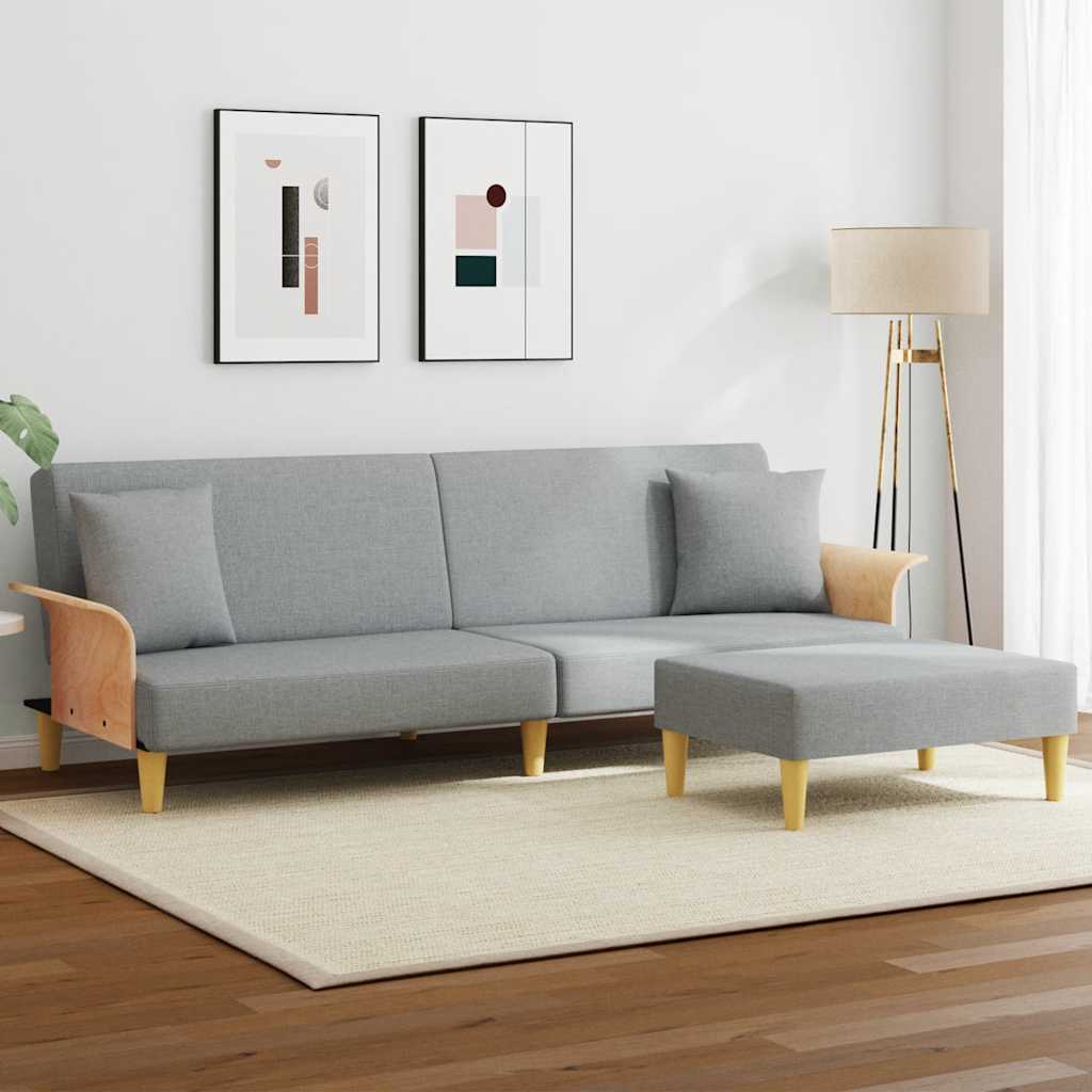 Schlafsofa 2-Sitzer Hellgrau Samt mit Hocker