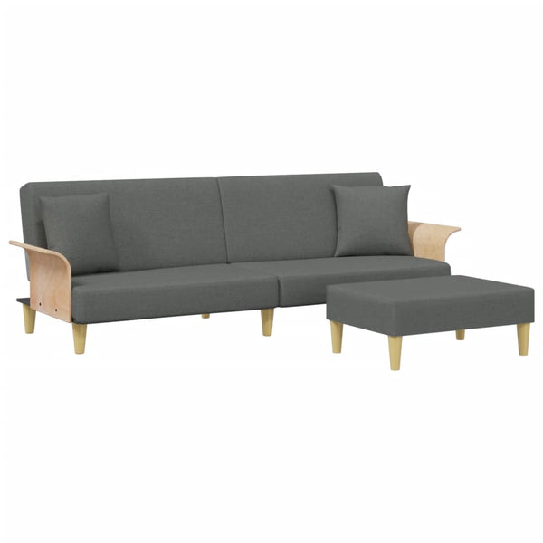 Schlafsofa 2-Sitzer mit Hocker Dunkelgrau Samt