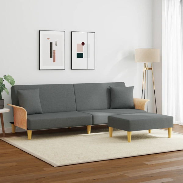 Schlafsofa 2-Sitzer mit Hocker Dunkelgrau Samt