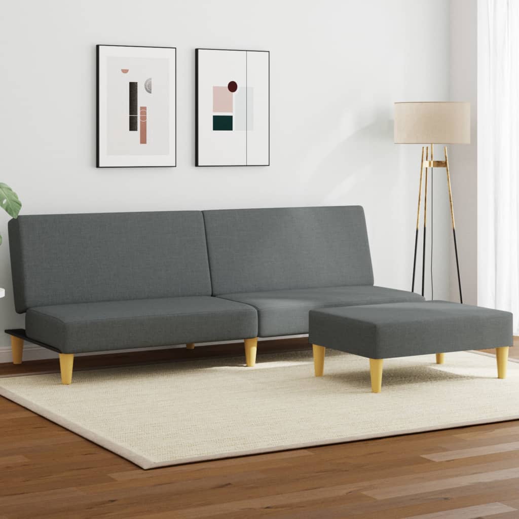 Schlafsofa 2-Sitzer mit Hocker Dunkelgrau Samt