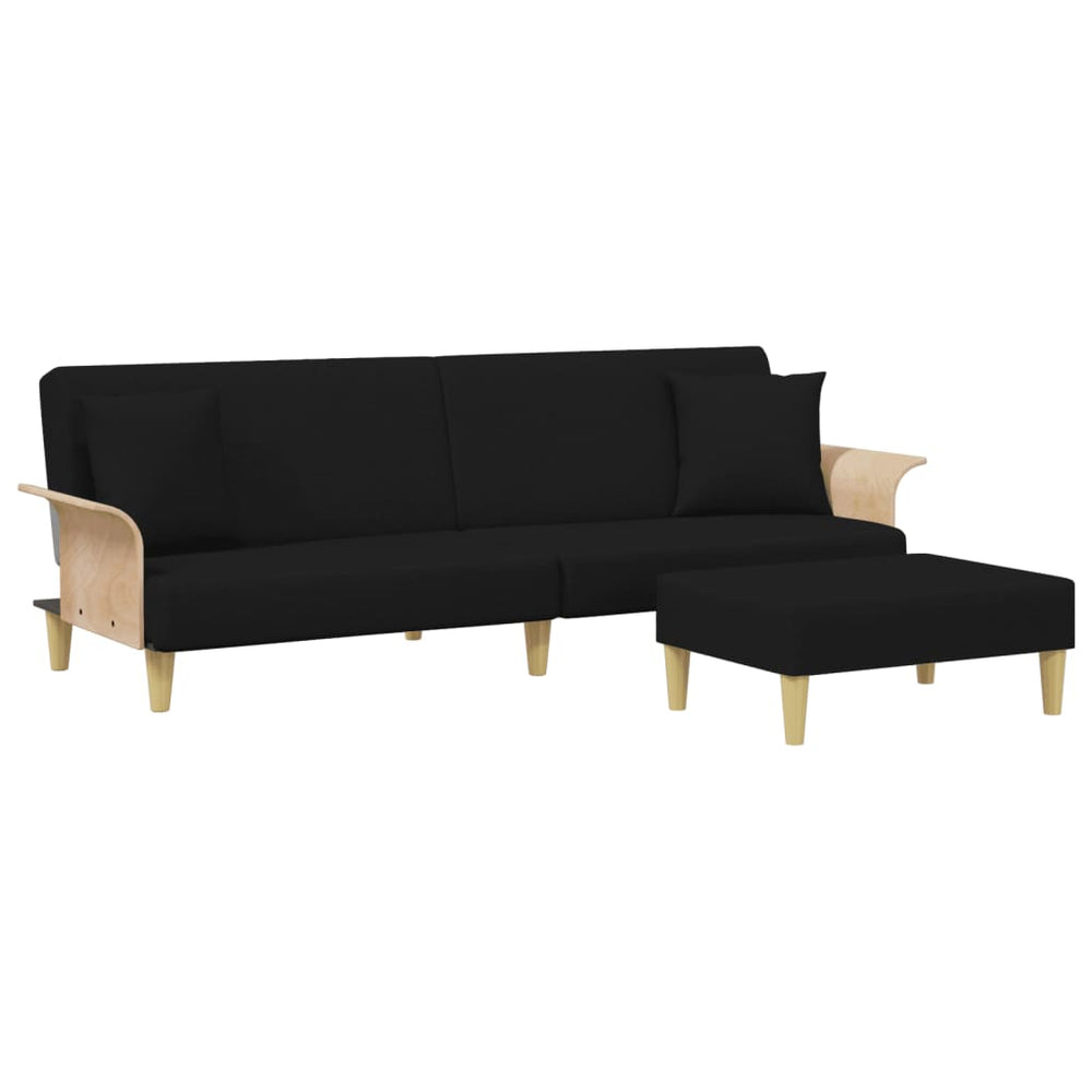 Schlafsofa 2-Sitzer Samt mit Hocker Schwarz
