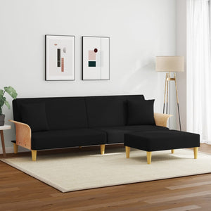 Schlafsofa 2-Sitzer Samt mit Hocker Schwarz