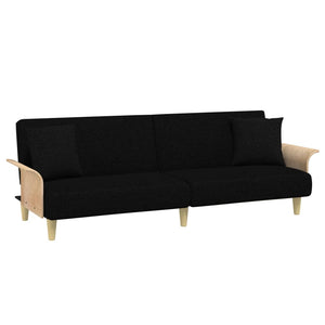Schlafsofa 2-Sitzer Samt mit Hocker Schwarz