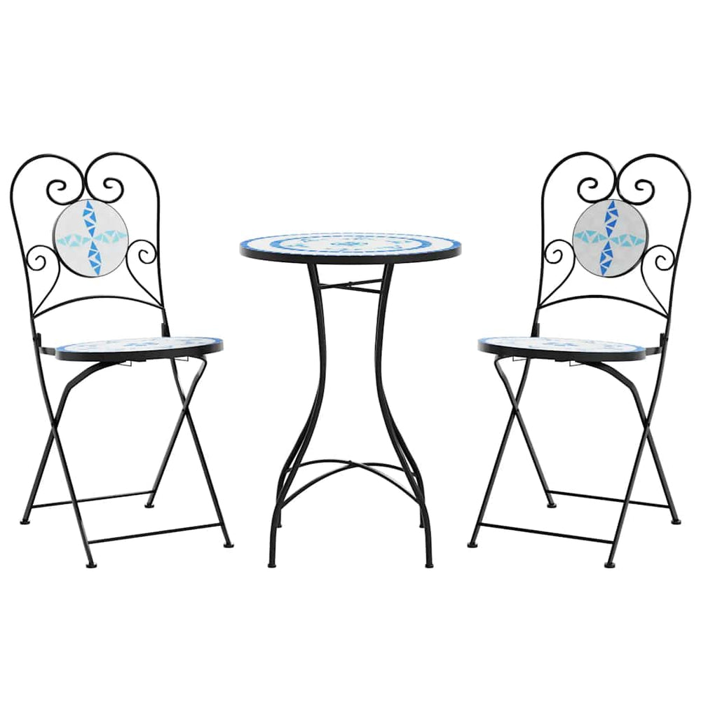 Mosaik Bistro Set Blau Weiß Keramik