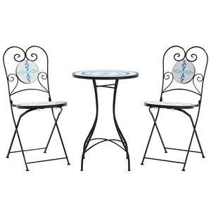 vidaXL Ensemble bistrot mosaïque bleu et blanc en fer et céramique