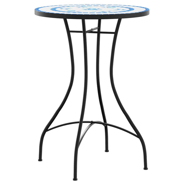 vidaXL Ensemble bistrot mosaïque bleu et blanc en fer et céramique