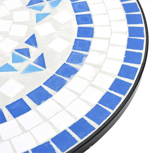 vidaXL Ensemble bistrot mosaïque bleu et blanc en fer et céramique