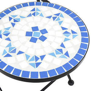vidaXL Ensemble bistrot mosaïque bleu et blanc en fer et céramique