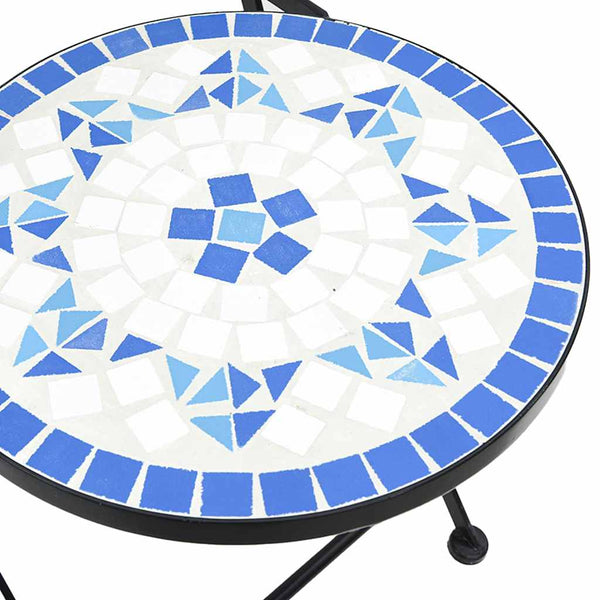 vidaXL Ensemble bistrot mosaïque bleu et blanc en fer et céramique