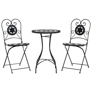 vidaXL Ensemble de bistrot mosaïque noir et blanc en fer et céramique